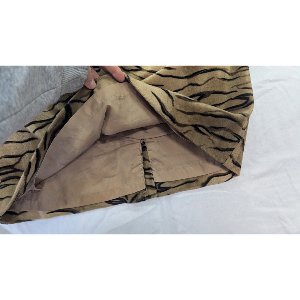 Apostrophe Tiger Stripe Faux Fur Mini Skirt Tan Black Size 14 Y2K Pencil Skirt - Picture 2 of 6